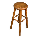 Tabouret haut de bar scandinave vintage en chêne 1960 de 65cm