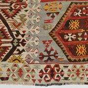 Tapis Kilim en laine beige et rouge 6x13, 193x406 cm