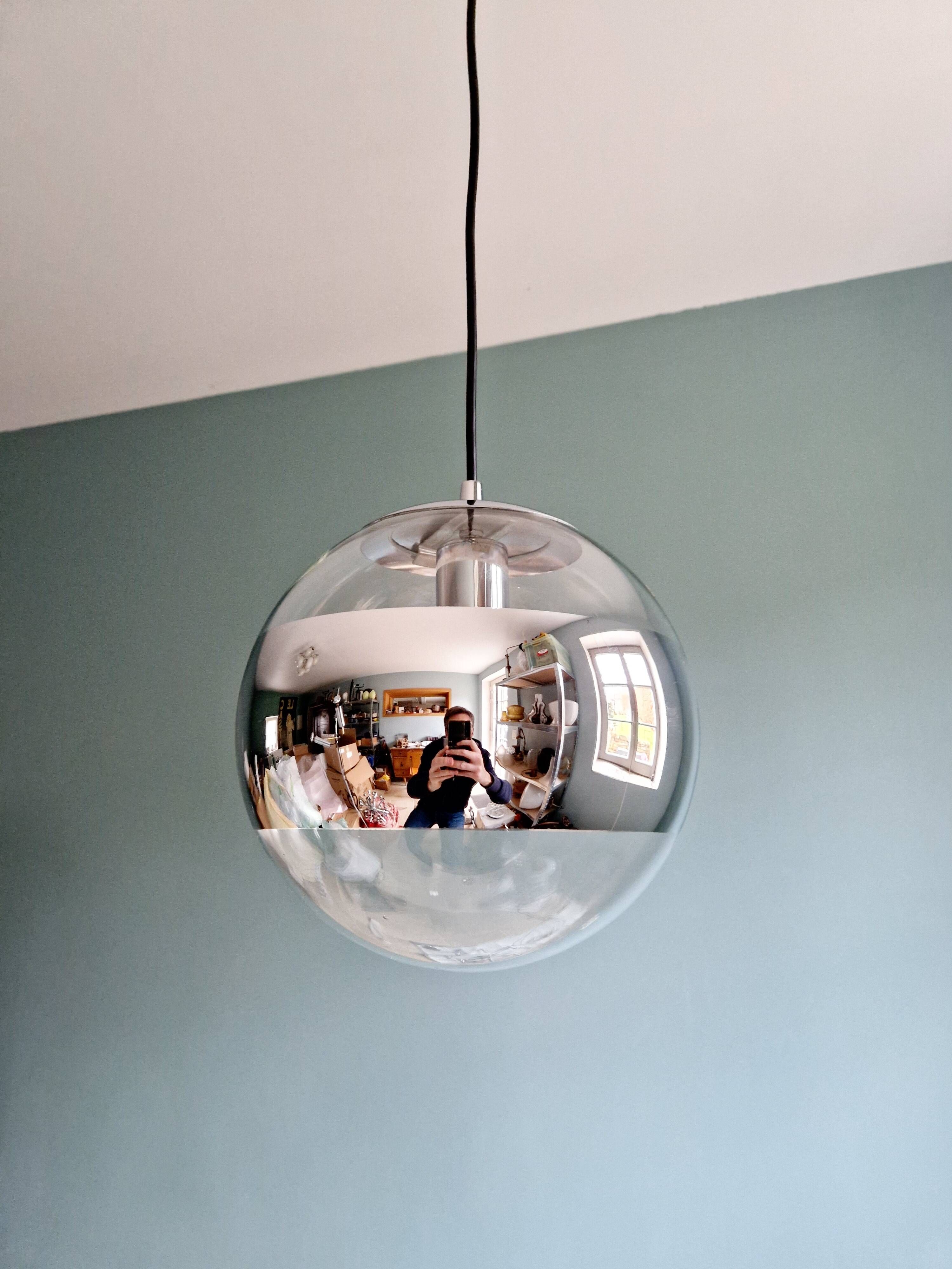 Space Age pendant light in clear glass and chrome, 70s