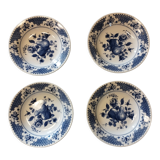 lot of 4 old hollow porcelain plates Oxford blue décor - patterns: fruits and flowers