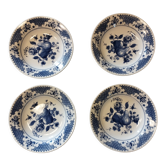 Lot de 4 anciennes assiettes creuses en porcelaine oxford   décor bleu - motifs: fruits et fleurs