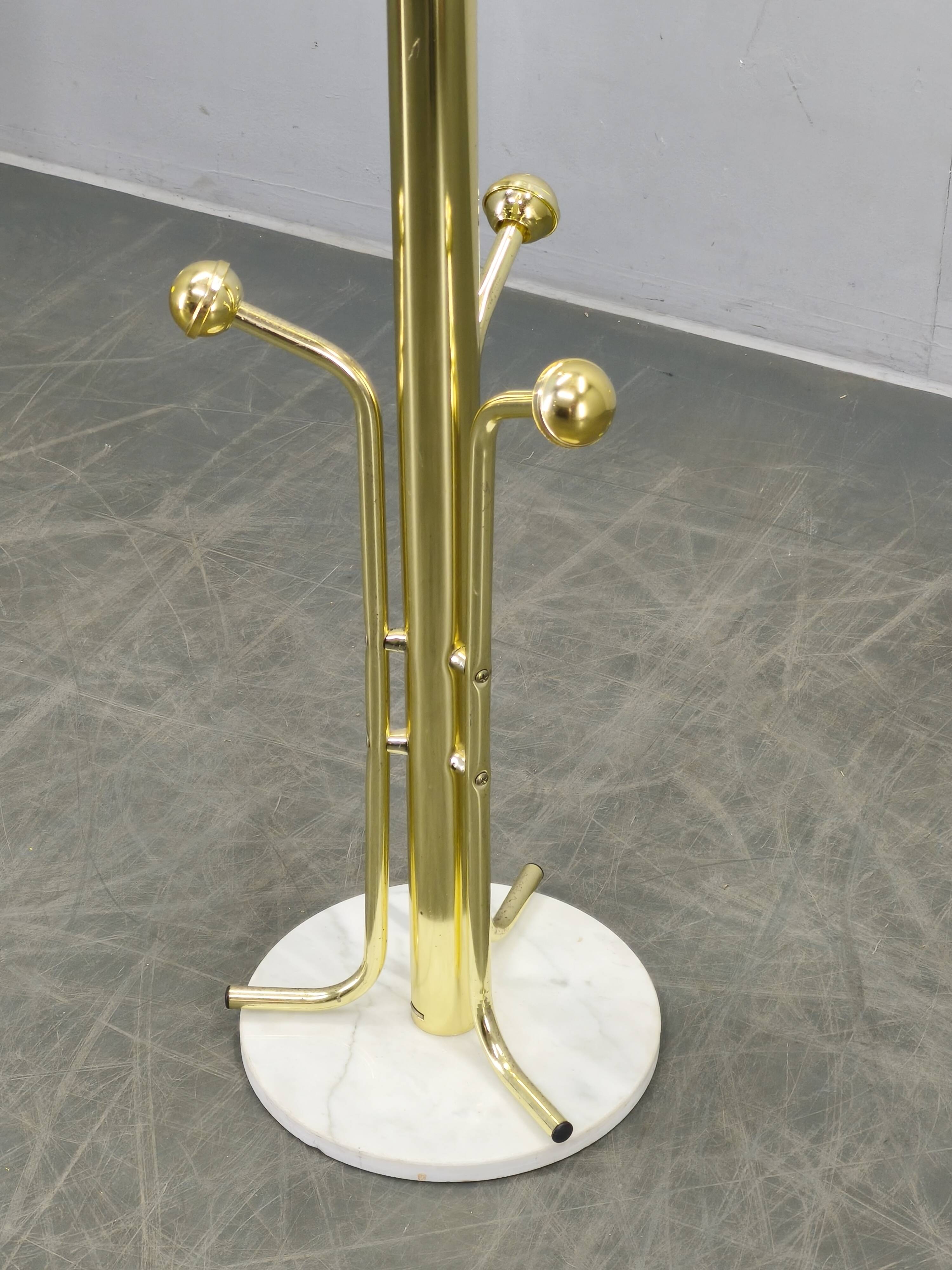 Italian Brass-Plated Coat Rack with Marble Base, 1970s