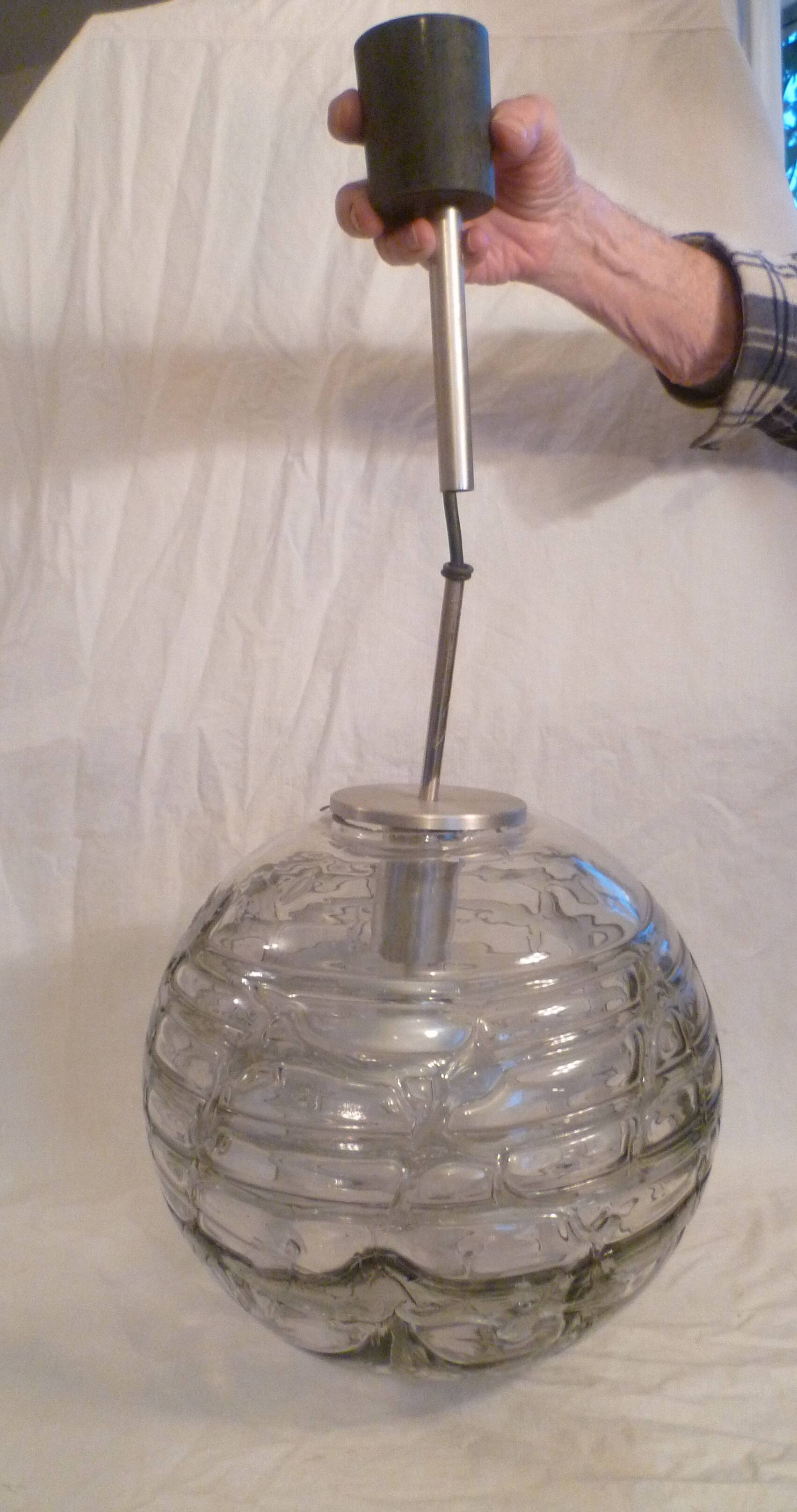 Set of 2 smoked glass ball suspensions by Doria Leuchten, Germany, 1970s.