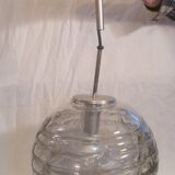 Set of 2 smoked glass ball suspensions by Doria Leuchten, Germany, 1970s.