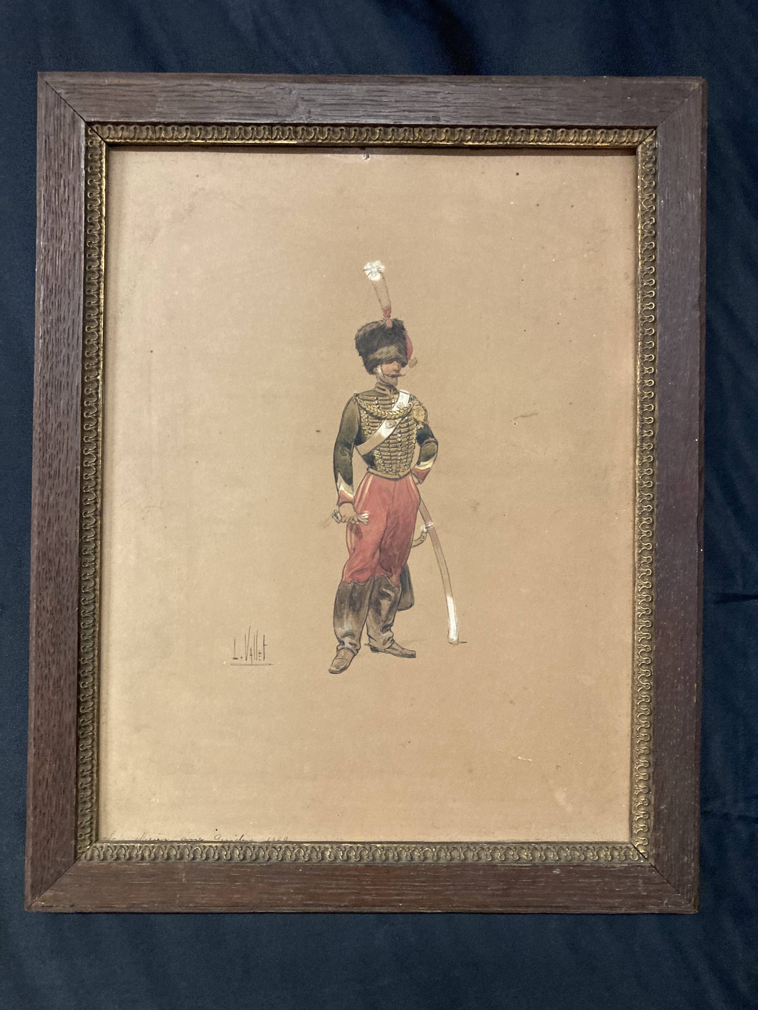 Louis vallet (1856-1940), non-commissioned officer of the guides, 1869 framed watercolor