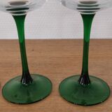 Set of 4 old green-stemmed wine glasses from Alsace Engraved vine decoration ARC cristal
