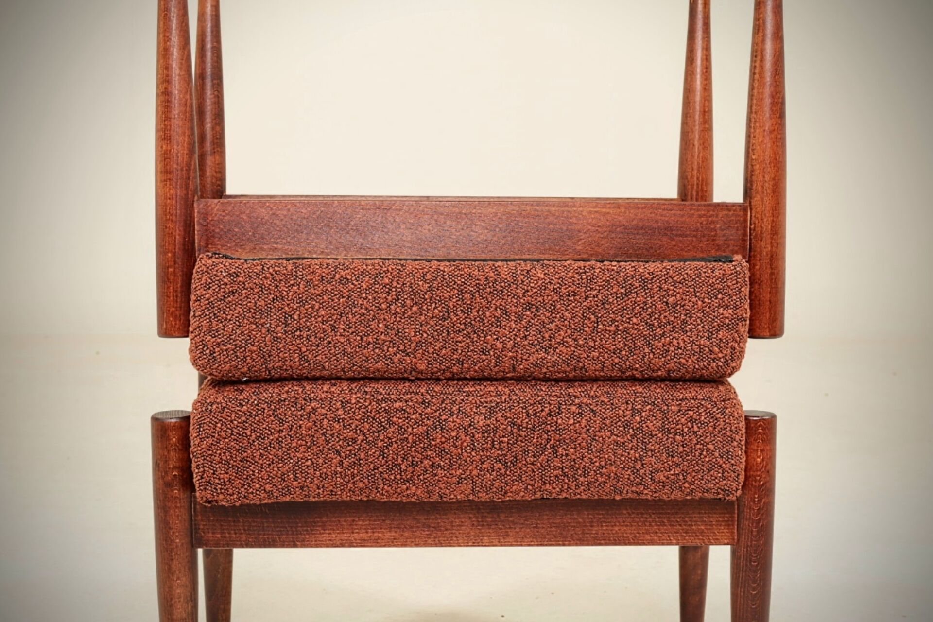 Set of two vintage-style footstools, bouclé cinnamon color