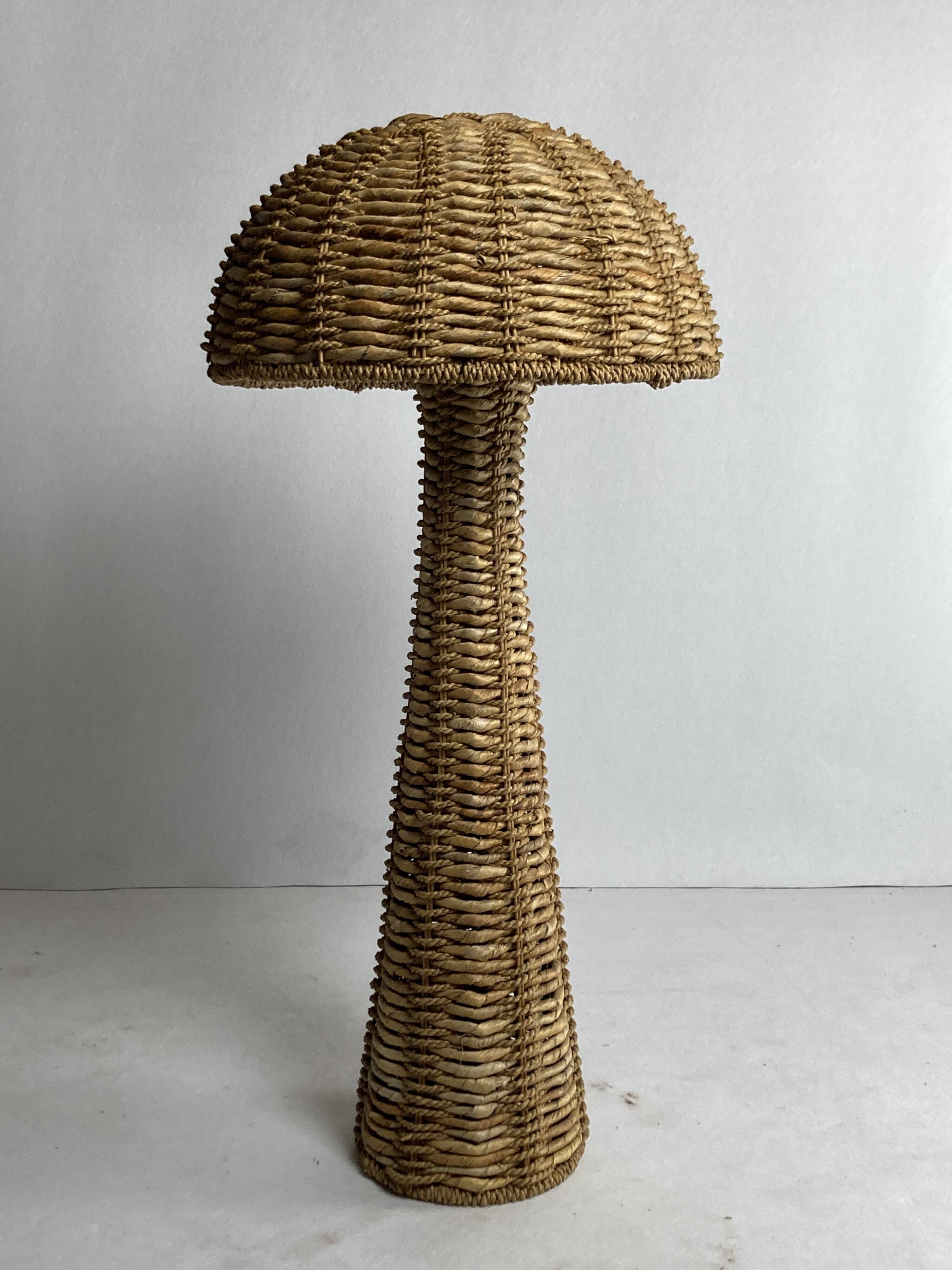 Rattan woven banana leaf mushroom floor lamp, 1960s