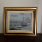 Painting on canvas with golden frame signed Galley