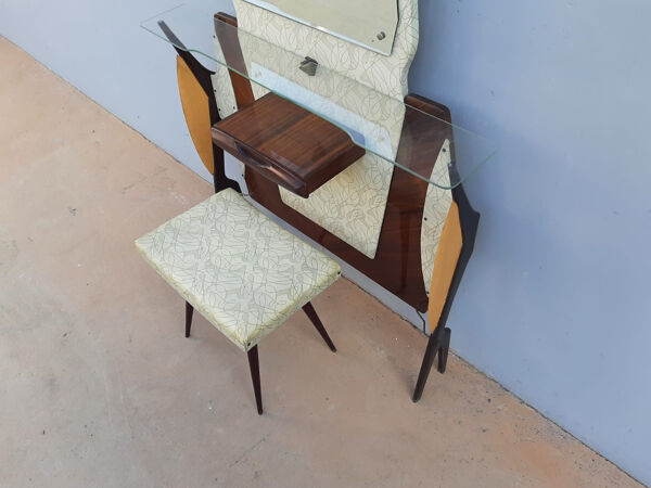 Coiffeuse ou meuble d’entrée vintage avec son siège années 1960