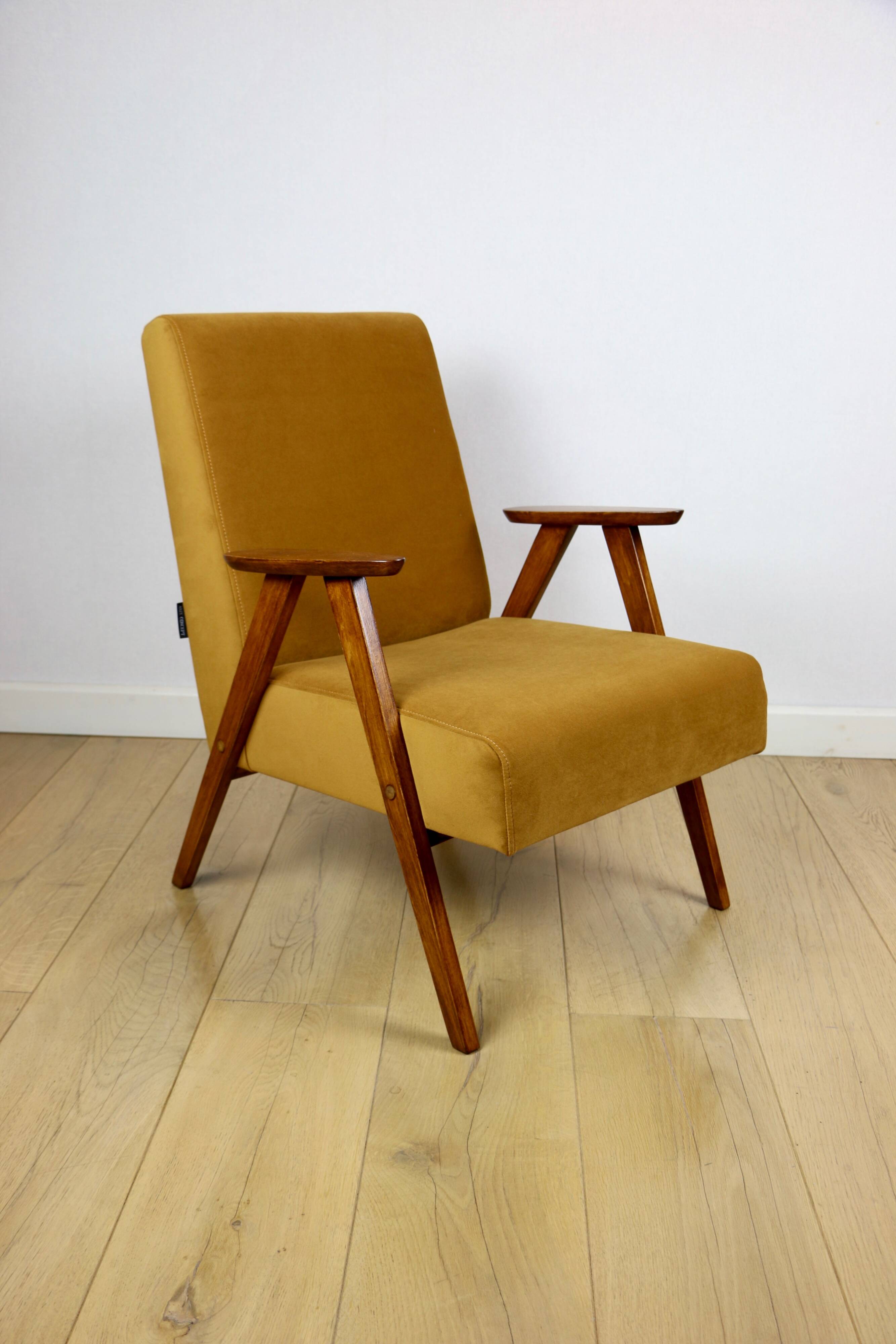 Classic vintage golden velvet armchair Jade - like Chierowski model - 2 pieces available