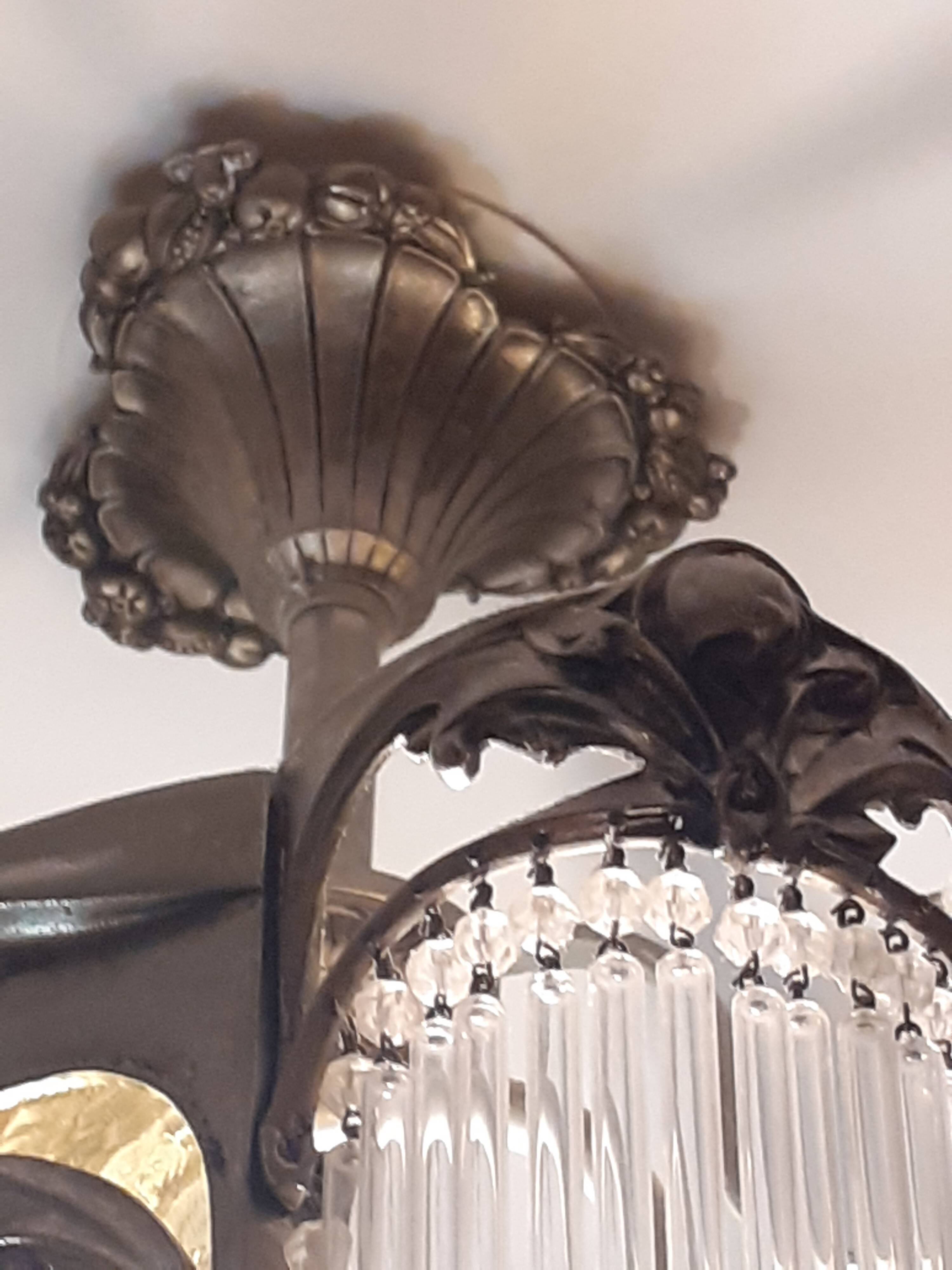 Art Nouveau Guimard style chandelier in nickel-plated bronze