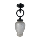 Art deco hanging lamp in cut glass and black metal