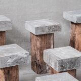 Wooden and stone mid-century pedestals or side tables