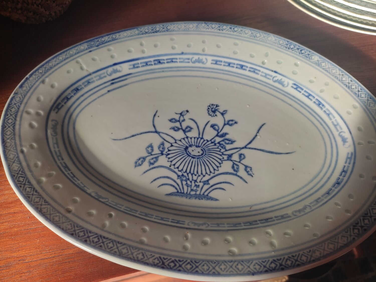 Vintage Chinese oval dishes, dragon pattern