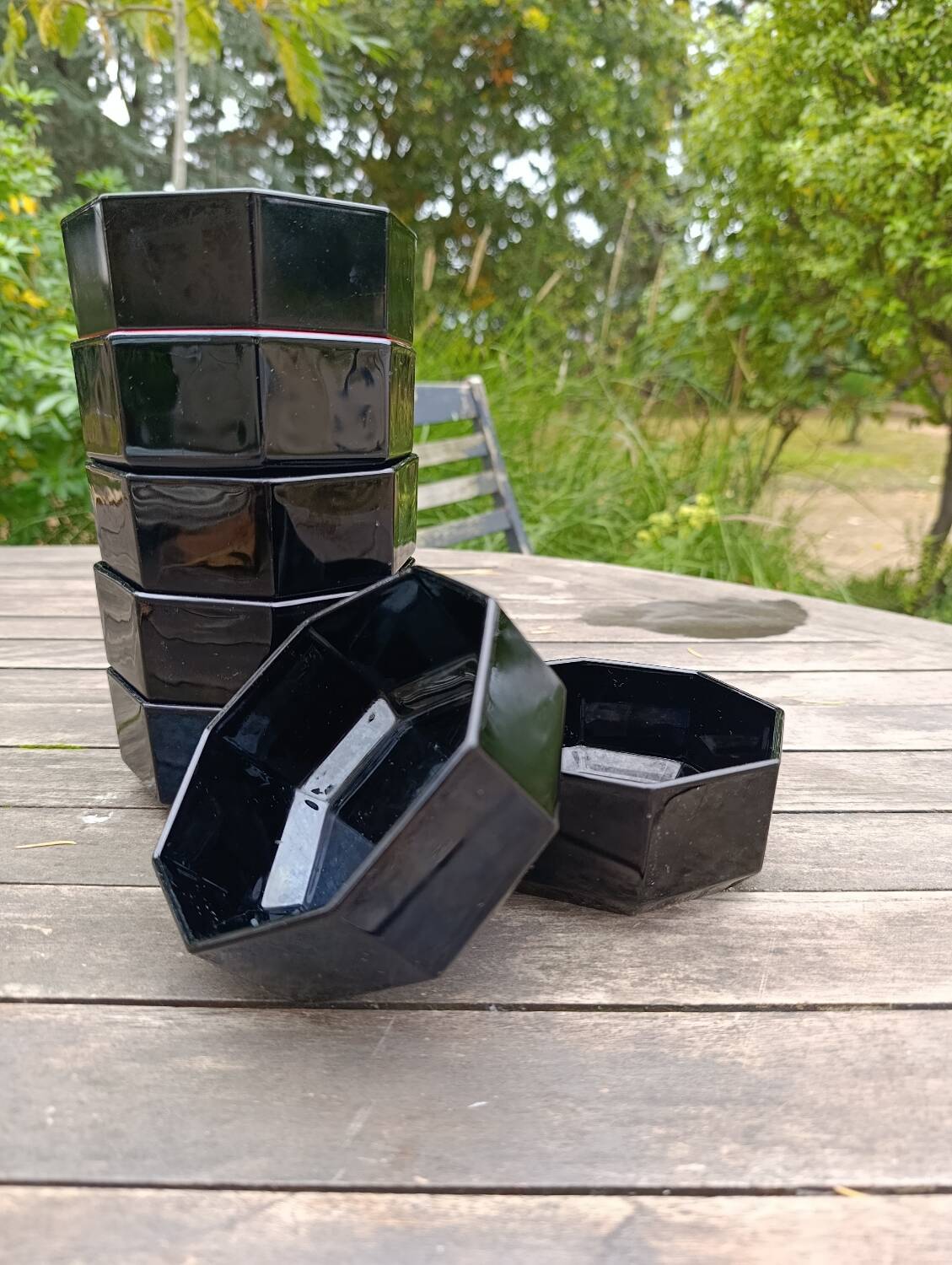 Bowls / cups X 7 black octagonal by Arcoroc 1980