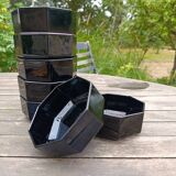 Bowls / cups X 7 black octagonal by Arcoroc 1980