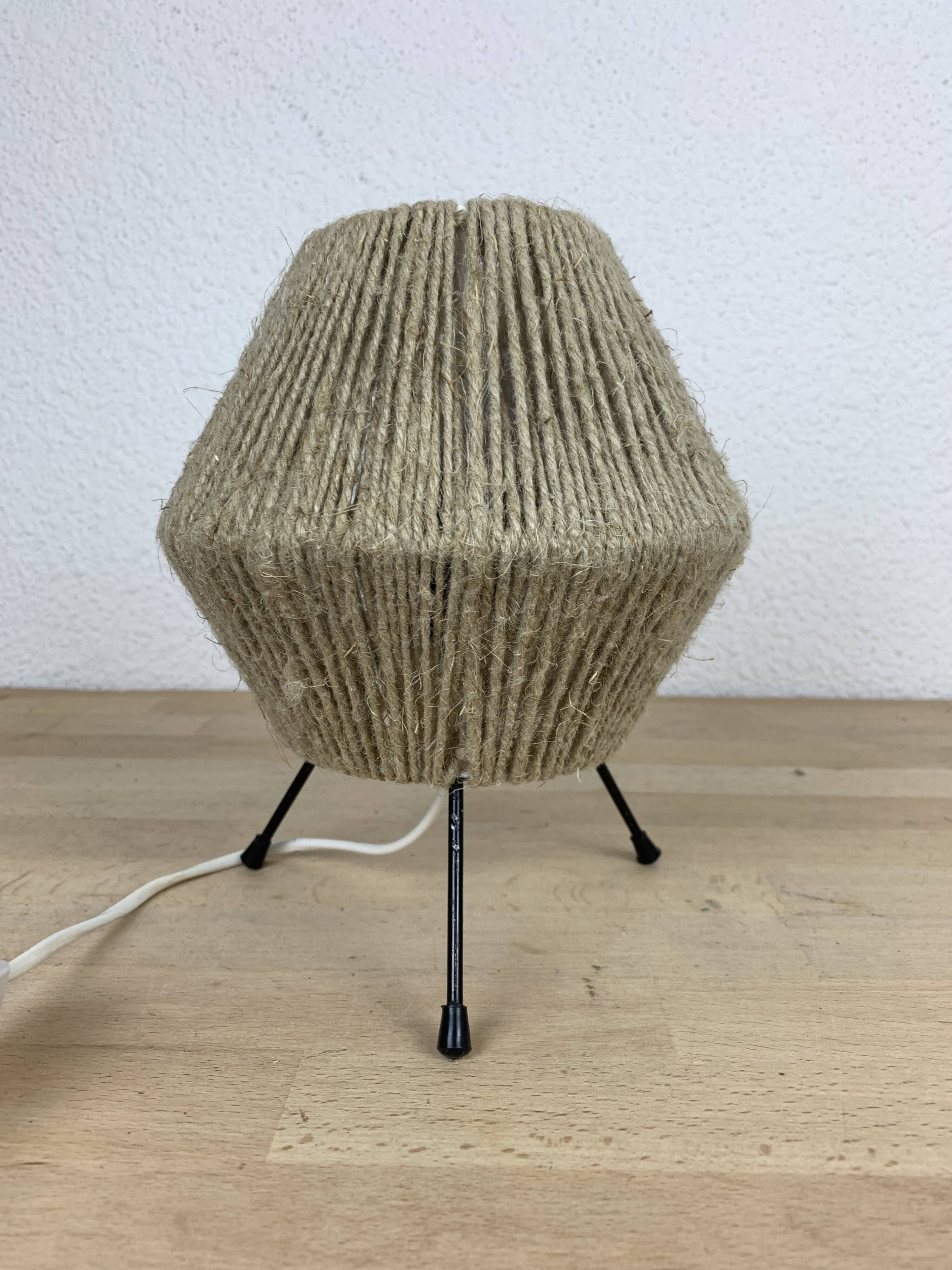 Tripod lamp rope and metal 50's