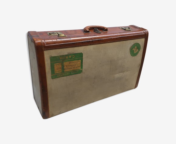 Valise ancienne en cuir et toile