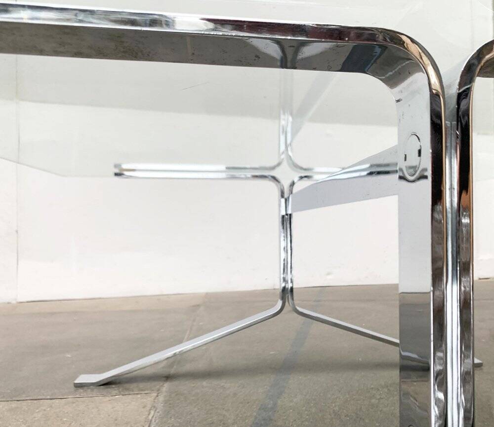 Joker coffee table in chrome and glass in mid-century Space Age style by Olivier Mourgue for Airborne, 1960s.