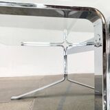 Joker coffee table in chrome and glass in mid-century Space Age style by Olivier Mourgue for Airborne, 1960s.