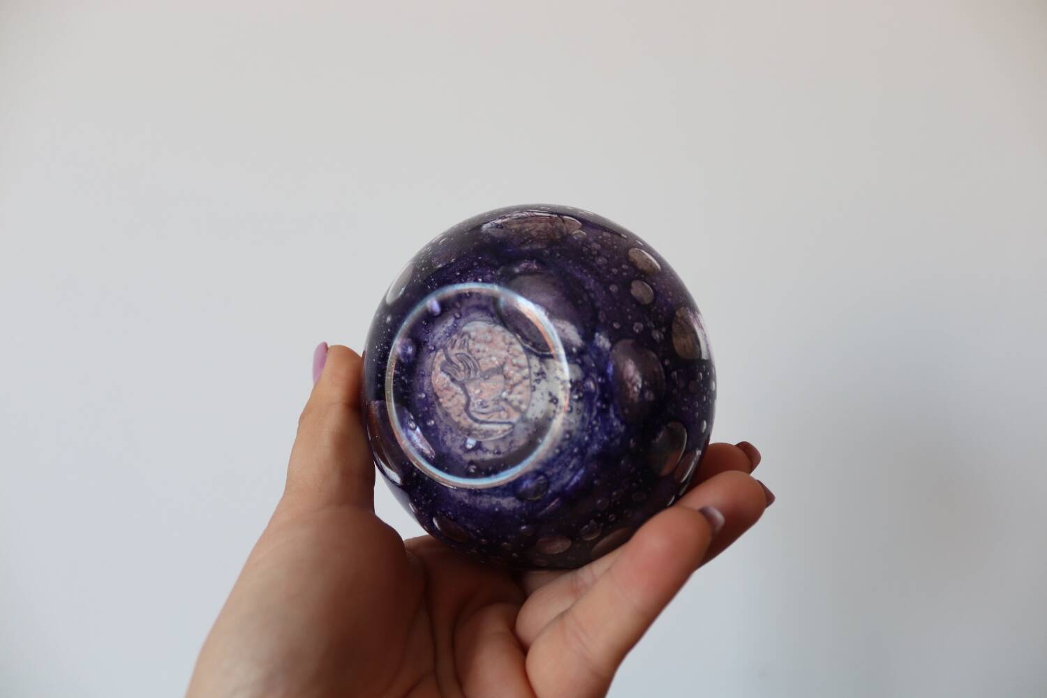 Small purple bubbled and blown glass vase