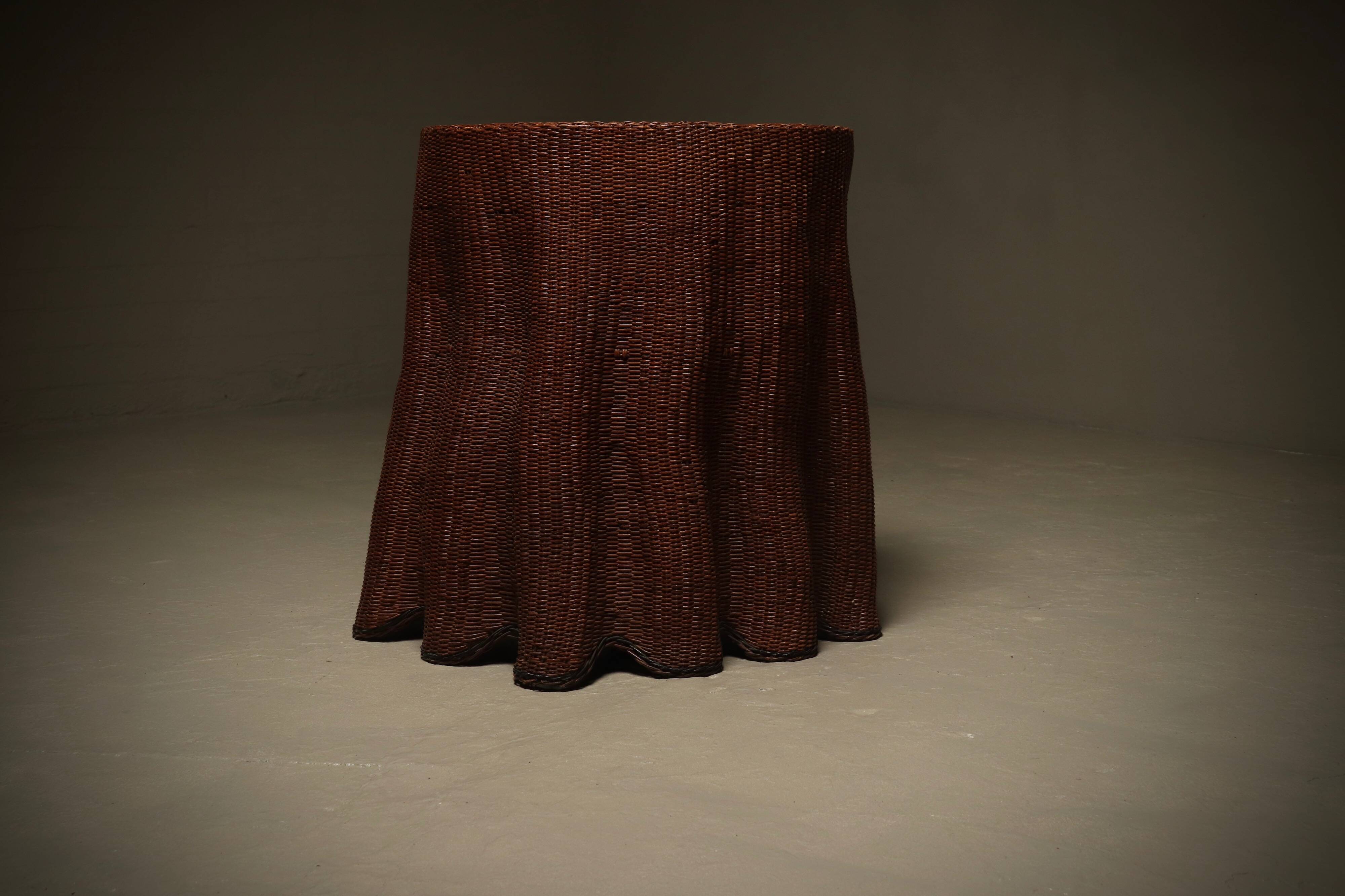 Wicker Ghost Drapery Side Table or Stand 1970s