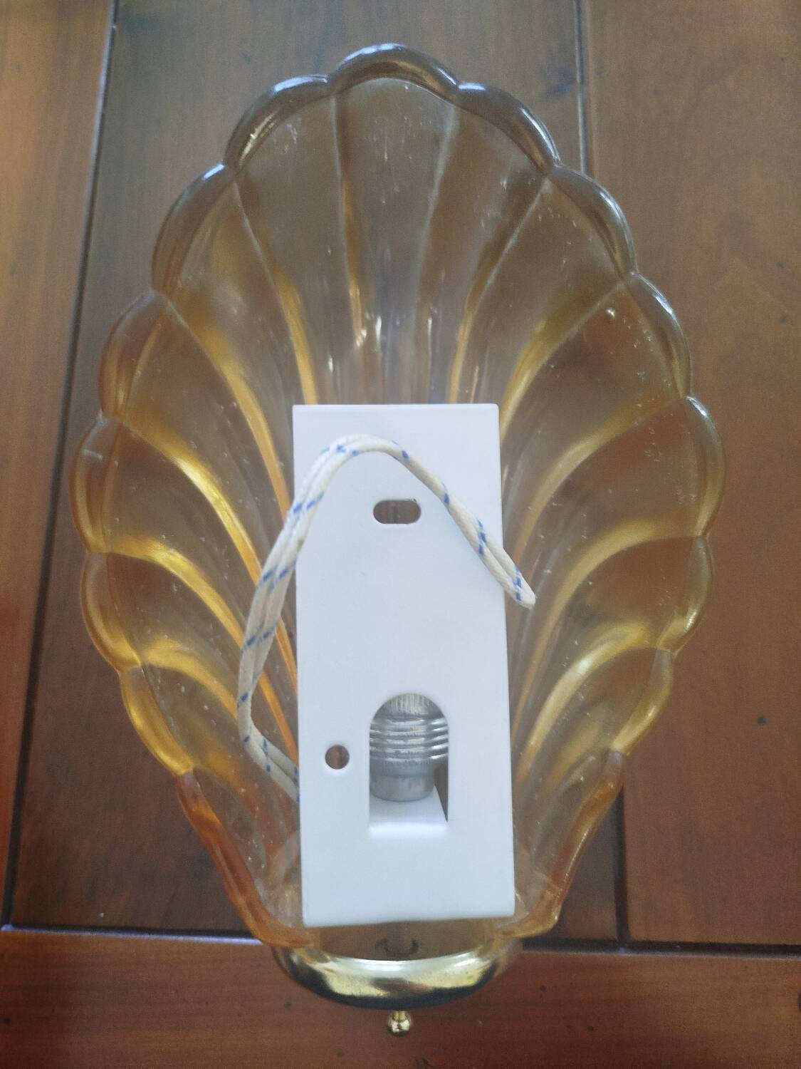 Pair of shell wall sconces – striped Italian glass – 1970