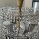 Vintage lucite chandelier with a cascade of crystal pendants from the 1970s.