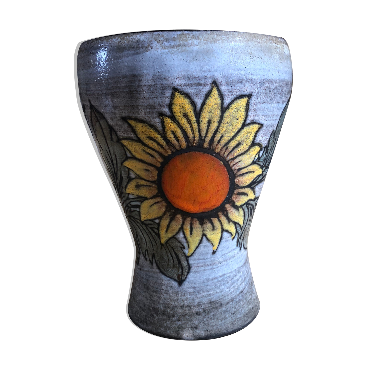 Sunflower vase signed Fonck and Matéo, Vallauris 60s