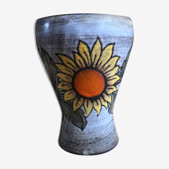 Sunflower vase signed Fonck and Matéo, Vallauris 60s