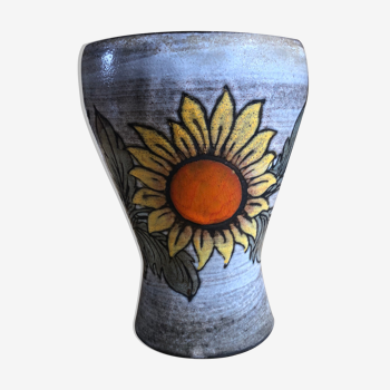 Vase aux tournesols signé Fonck et Matéo, Vallauris années 60