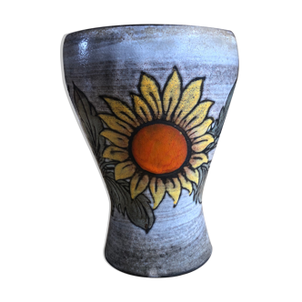 Sunflower vase signed Fonck and Matéo, Vallauris 60s