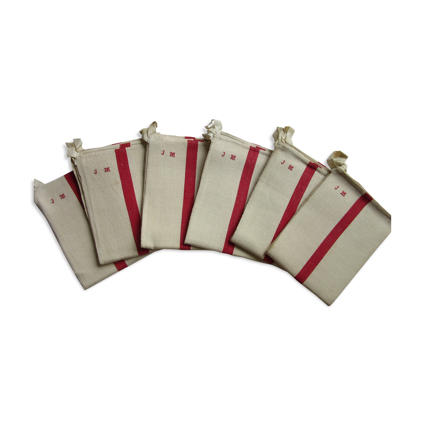6 Torchons anciens liteau rouge