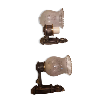 Art Deco etched glass sconces