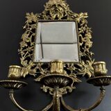 Paire d’appliques murales Napoléon III – Bronze doré & miroir biseauté