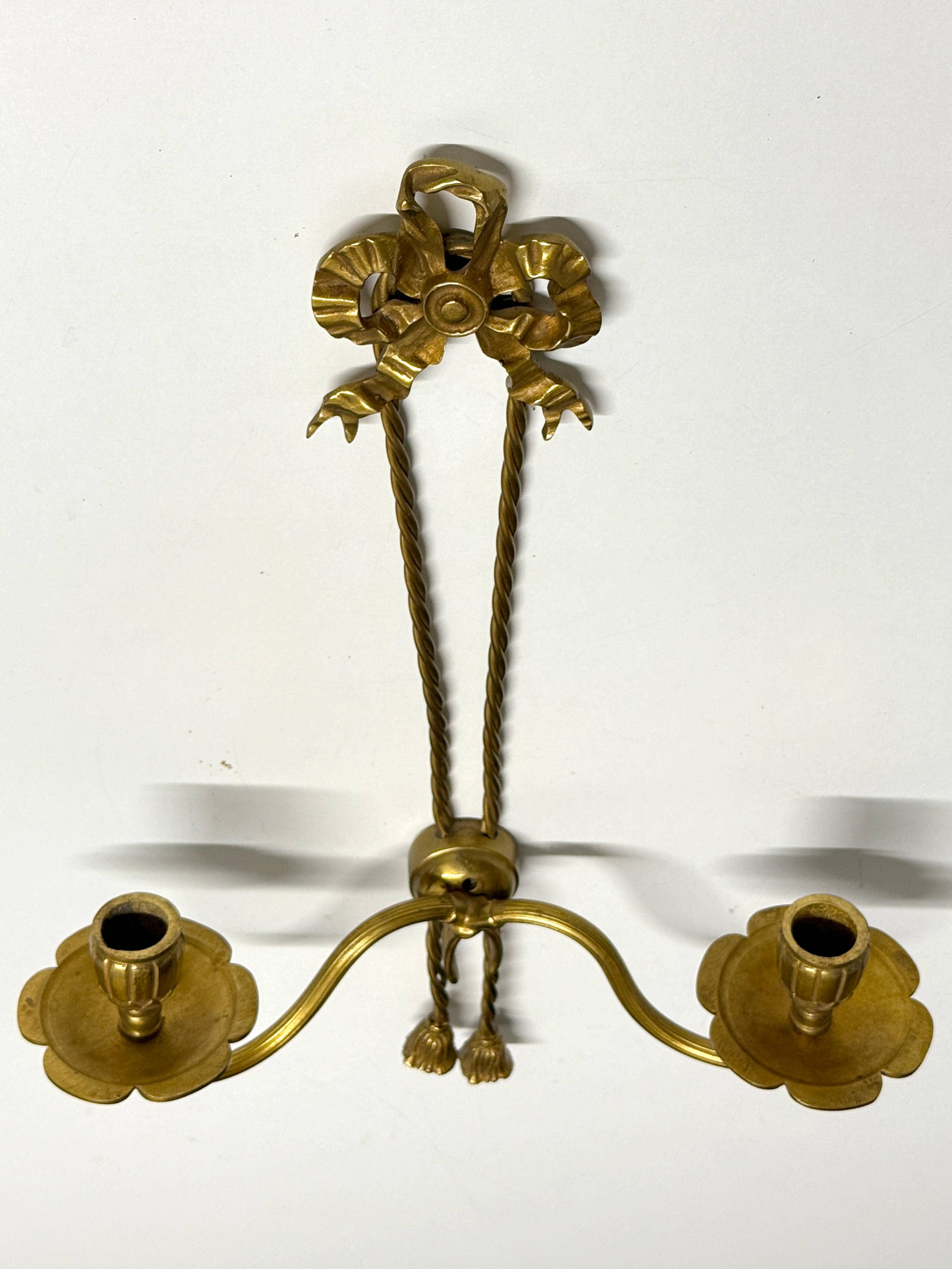 Antique Pair of 2-Light Wall Lights - Gilt Bronze - Louis XVI Style Knot