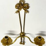 Ancien Paire Appliques 2 Feux - Bronze Doré - Nœud Style Louis XVI