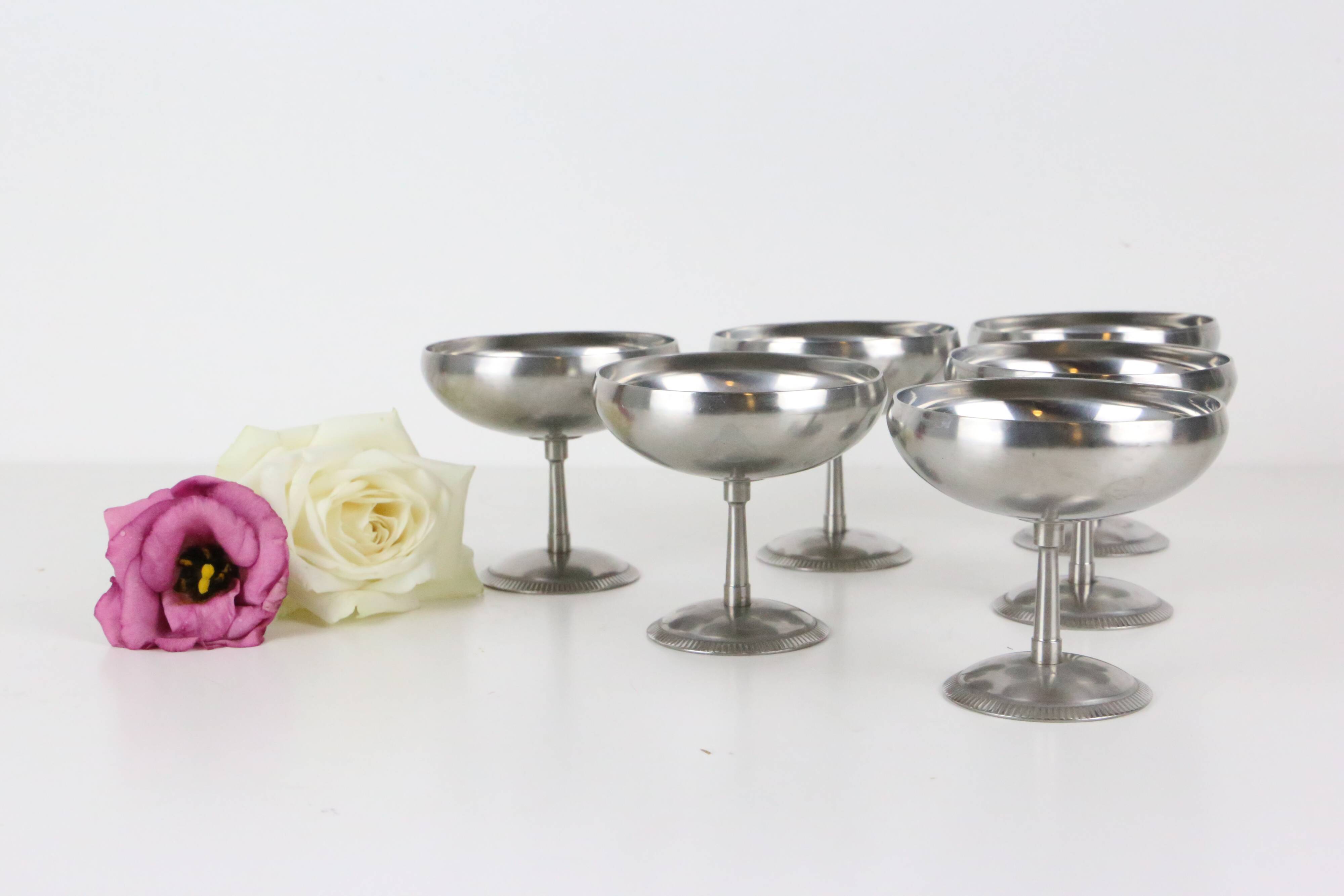 Set of 6 stainless steel bowls by Letang-Remy, vintage French, 1970s