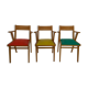 Set de 3 chaises design francais chene clair rouge jaune vert 1960