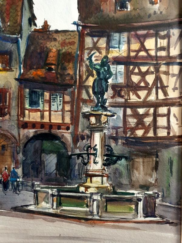 André Duculty (1912-1990), watercolor on paper "Place de l'ancienne douane, à Colmar" Signed