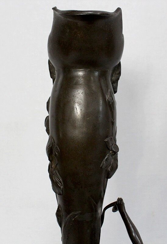 Pewter vase, "Young woman picking a water lily", signed P. Jean, Art Nouveau early twentieth century