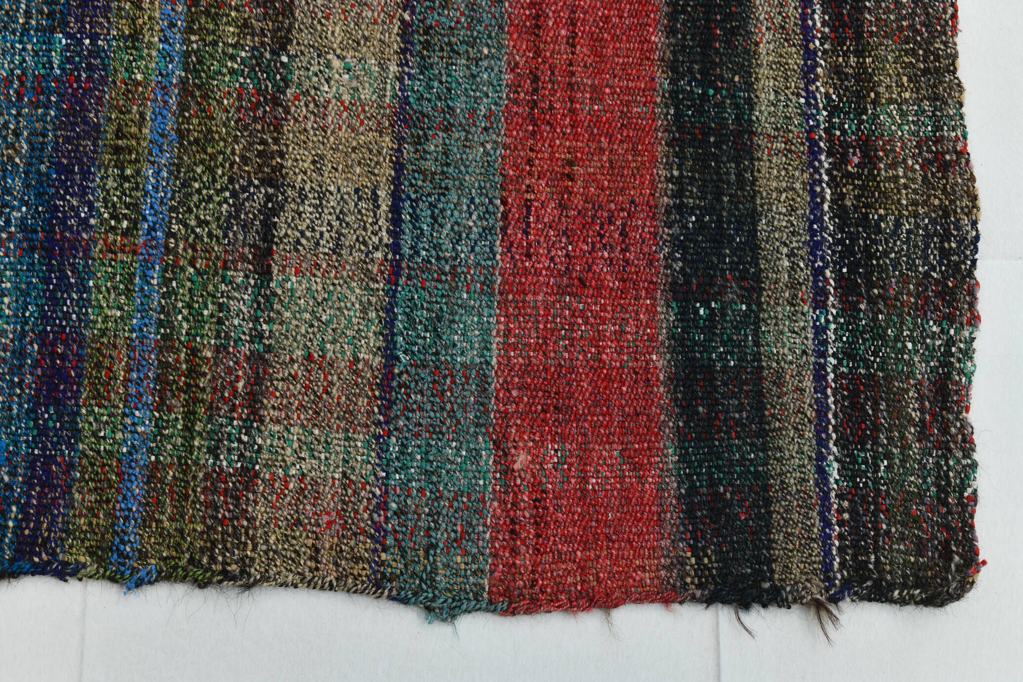 Kilim Red Brown Striped Pattern Vintage Kilim Rug, 93x232Cm