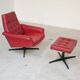 Red Faux Leather Swivel Chair and Footrest by Up Zavody 1970