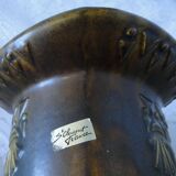 Old large vase st clement france ethnic relief decor n° 9128 60s rare