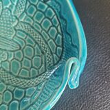 Signed turquoise enameled ceramic pocket tray