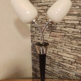 Lampe vintage noir et opaline en verre soufflé