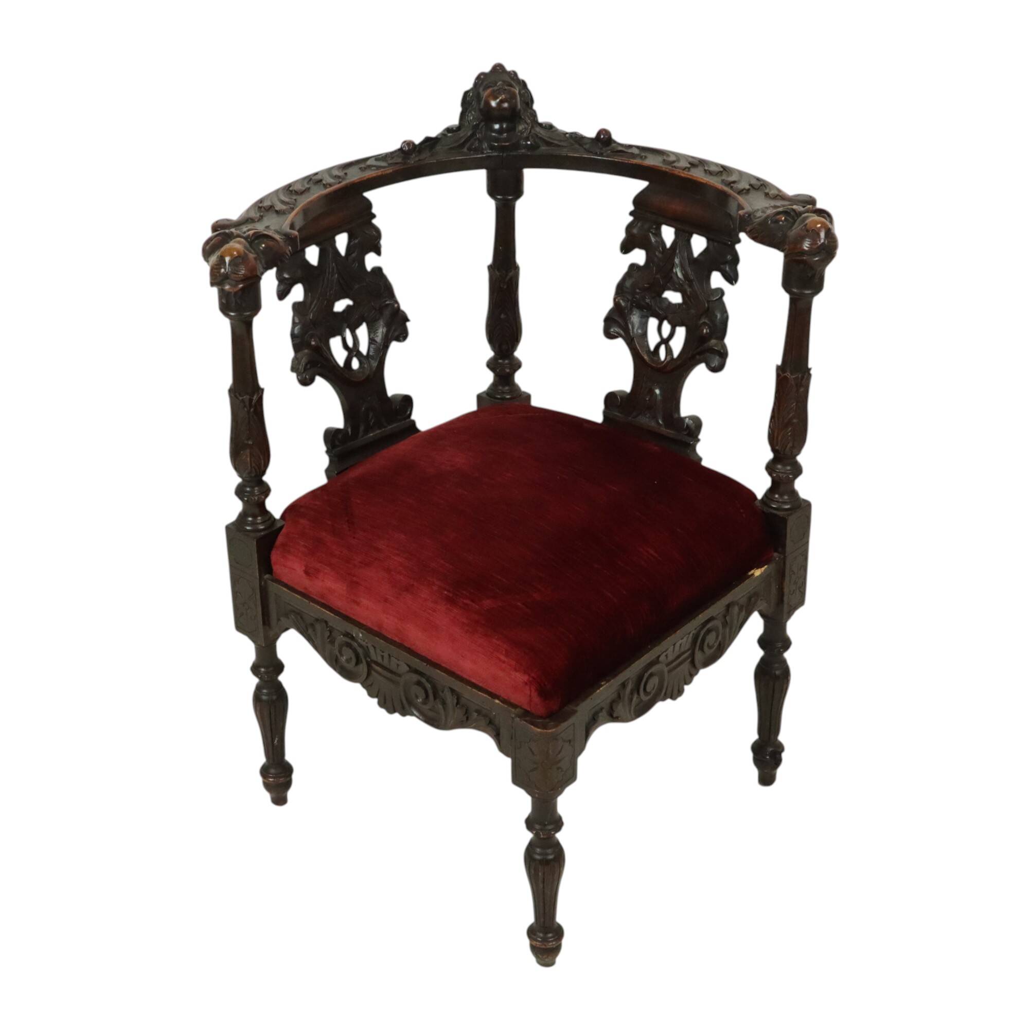 Antique Italian Oak Corner Chair Renaissance Style