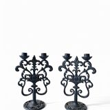 Black cast iron candlesticks, early 20th century, Neo-Rococo