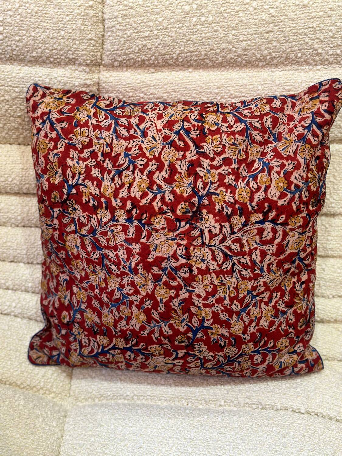 Indian blockprint cushion cover in burgundy red cotton